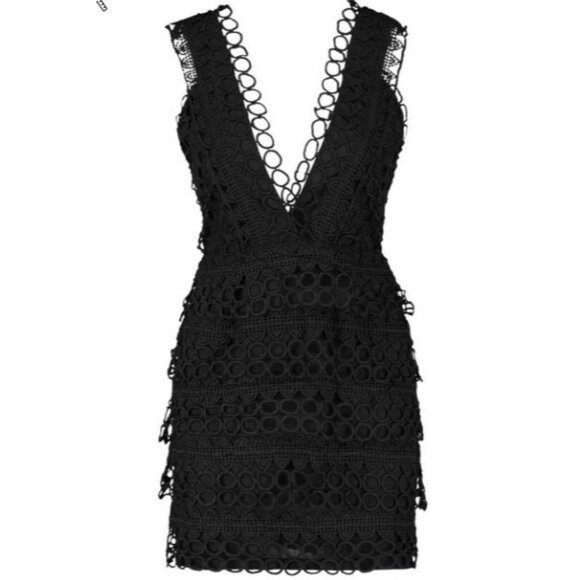 Boohoo Boutique Black Lace Plunge Neck Panelled Bodycon Dress NWT Size 8 - Picture 2 of 12